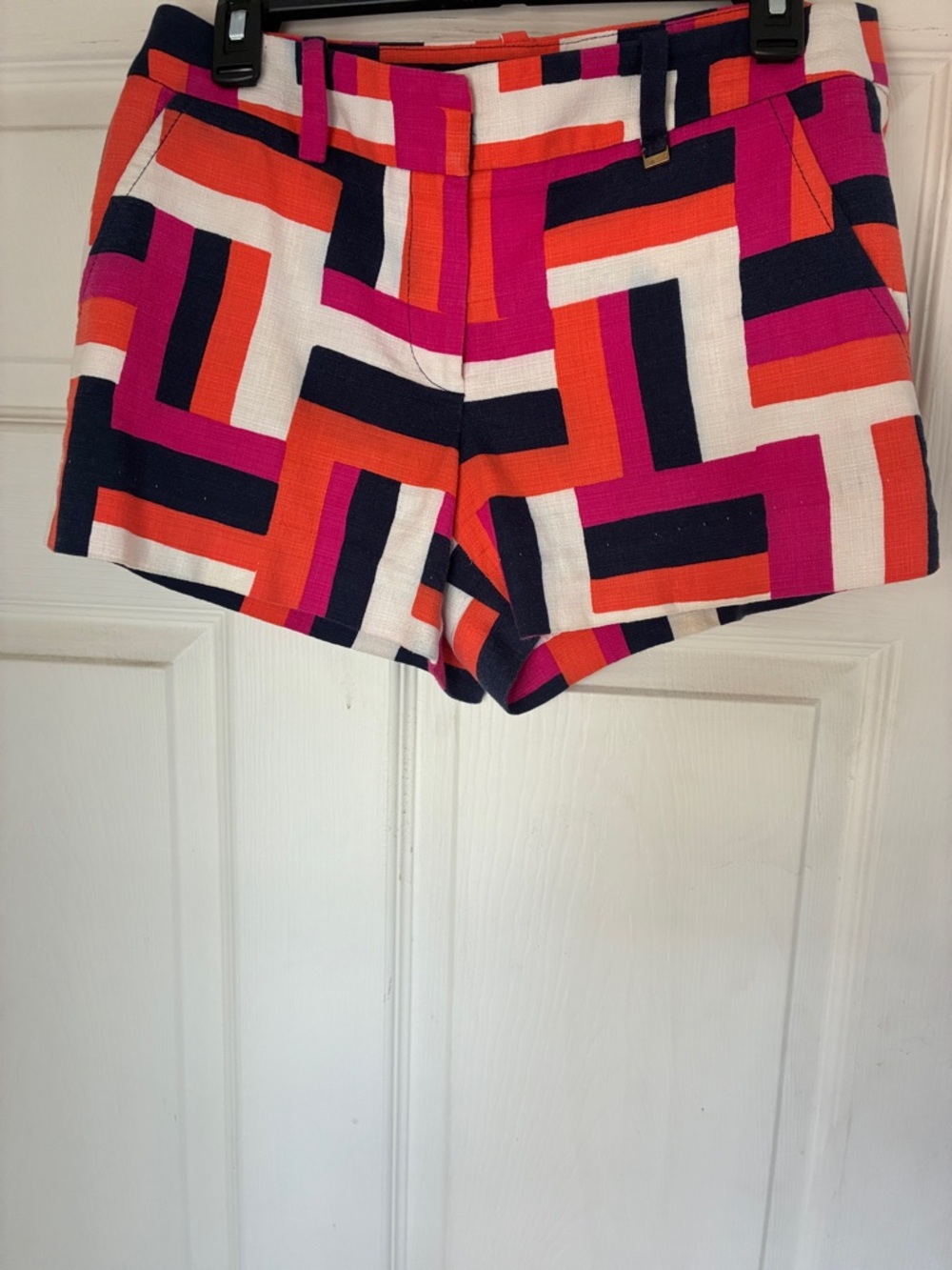 Trina Turk Geometric High-Waist Shorts in Pink, Orange & Navy - Picture 4 of 6